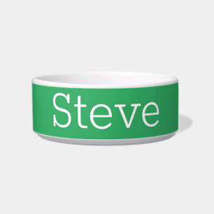 Minimal Modern Classic Solid Colour Green Name Pet Bowl
