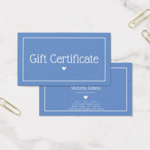 Minimal, Modern Cornflower Blue Gift Certificate