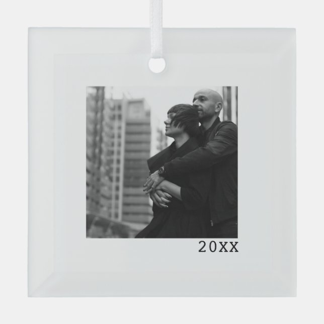 Minimal Modern Couples Photo Glass Tree Decoration (Front)