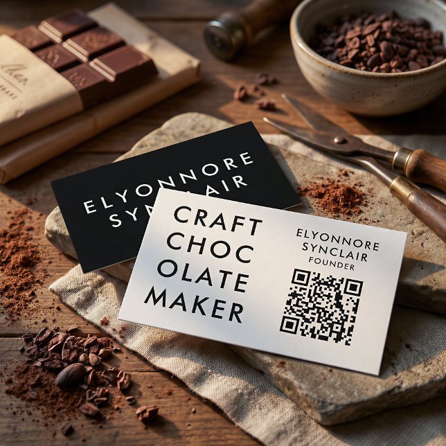 Minimal Modern Craft Chocolate Maker Qr Code Business Card (Creator Uploaded)