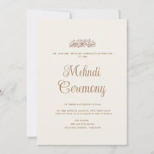Minimal Modern Cream Henna Mehndi Muslim Ceremony Invitation