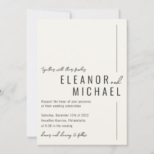 Minimal Modern Cream Simple Typography Wedding Invitation
