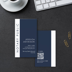 Minimal Modern Dark Blue Mobile Notary Public QR Business Card