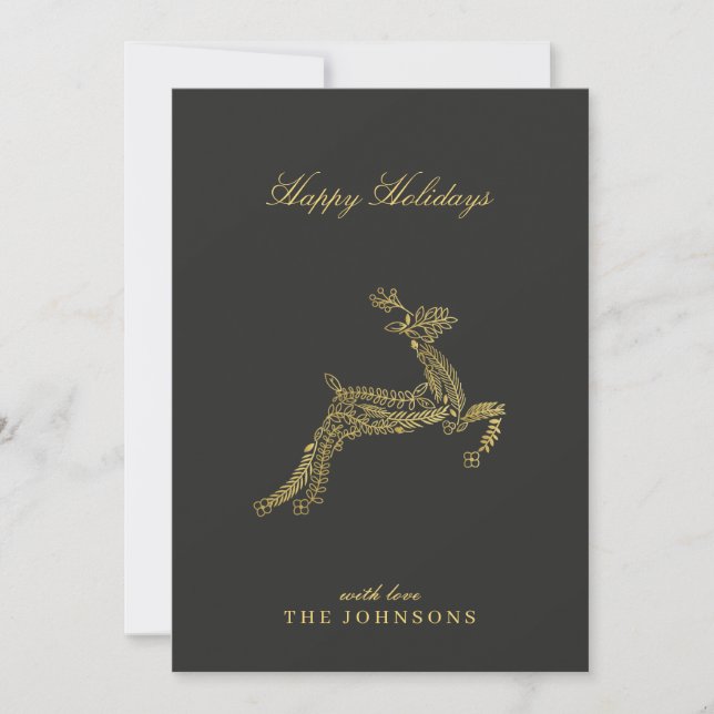 Minimal Modern Dark Moody Chocolate Gold Christmas Holiday Card (Front)