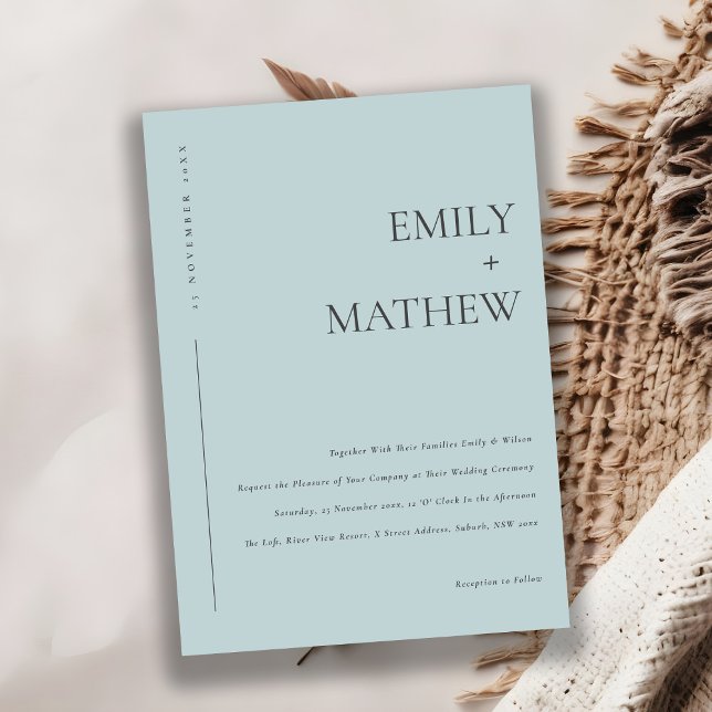 Minimal Modern Dusky Blue Typography Wedding Invitation (Creator Uploaded)