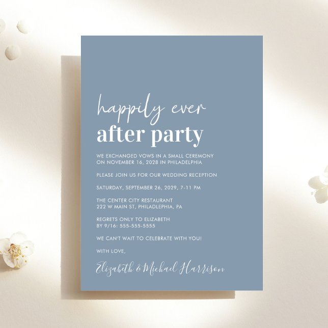 Minimal Modern Dusty Blue Wedding Reception Invitation (An chic Happily Ever After Party invitation for your wedding celebration)