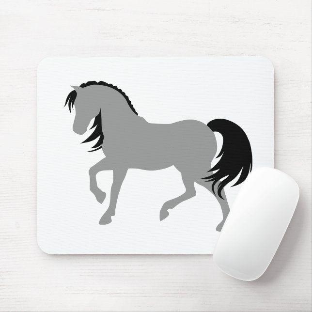 Minimal Modern Elegant Chic Simple Grey Horse Mouse Mat (With Mouse)