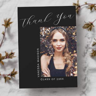 Minimal Modern Elegant Script 1 Photo Graduation Thank You Card