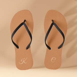 Minimal Modern Elegant Terracotta Simple Monogram Flip Flops
