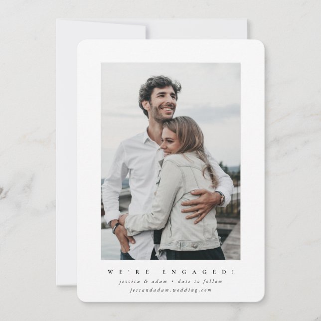 Minimal Modern Engagement Announcement Photo Card (Front)