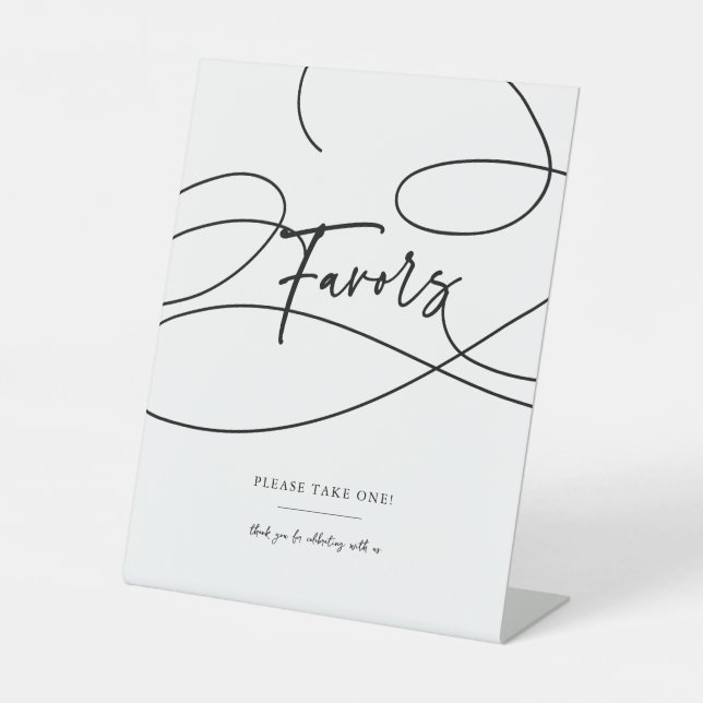 Minimal Modern Fancy Script "Favours" Wedding Pedestal Sign (Front)