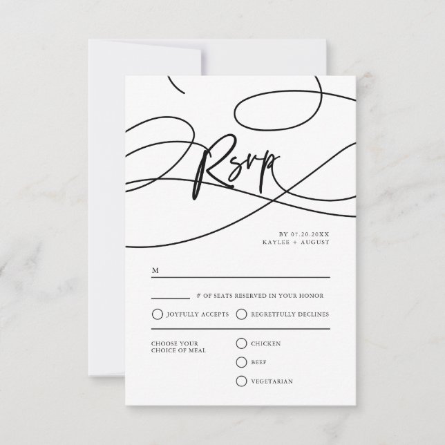 Minimal Modern Fancy Script "RSVP" QR Code Wedding RSVP Card (Front)