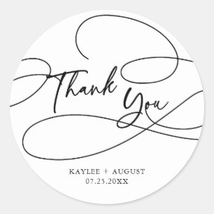 Minimal Modern Fancy Script "Thank You" Wedding Classic Round Sticker