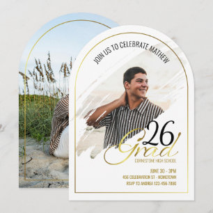 Minimal Modern Faux Gold Arch Photo Grad Party Invitation