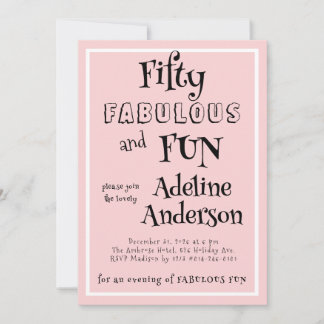 Minimal Modern Fifty Fabulous Fun Pink 50 Birthday Invitation