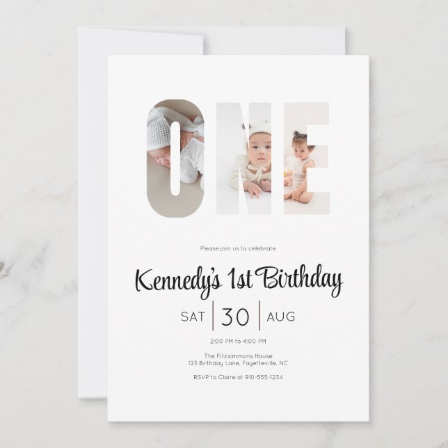 Minimal Modern First Birthday Photo Party  Invitation (Front)