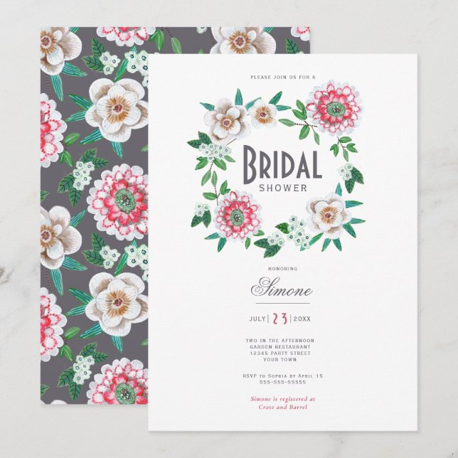Minimal Modern Floral Bridal Shower Invitation (Front/Back)