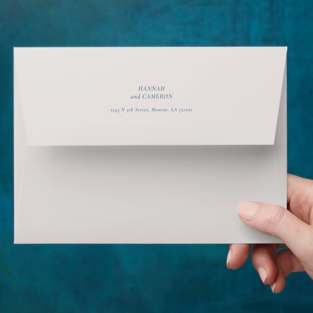 Minimal Modern Floral Dusty Blue & Ivory Wedding Envelope (Hand)