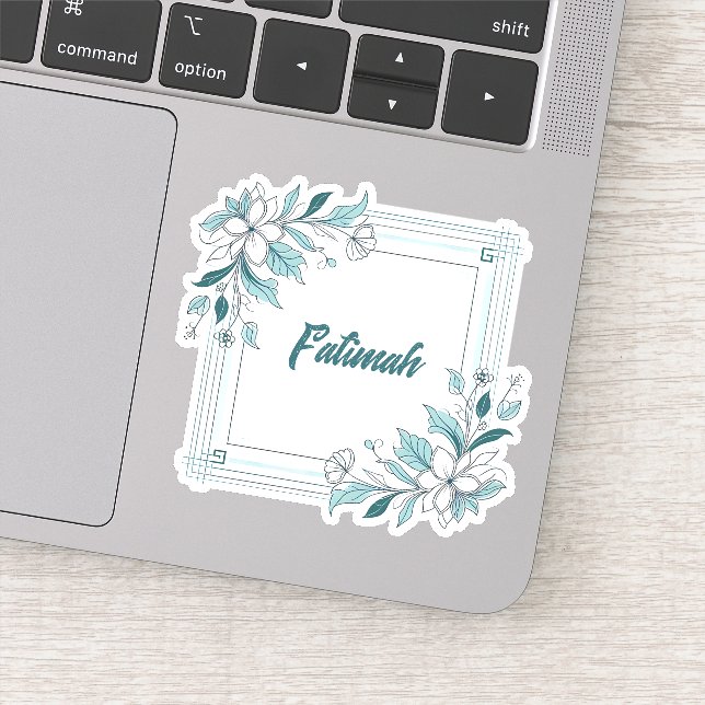 Minimal Modern Floral White and Green Name (Detail)