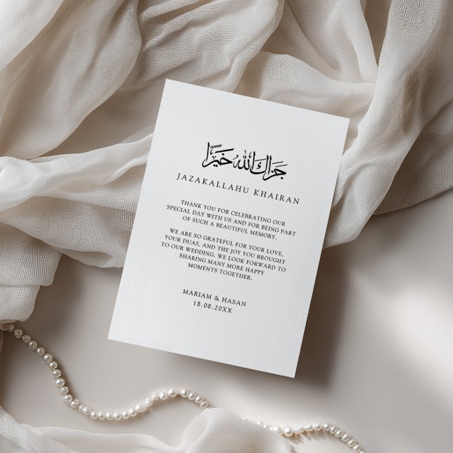 Minimal Modern Formal Black Script Muslim Wedding Thank You Card (Creator Uploaded)