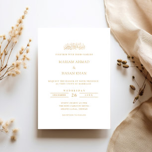 Minimal Modern Formal Gold Script Muslim Wedding Invitation