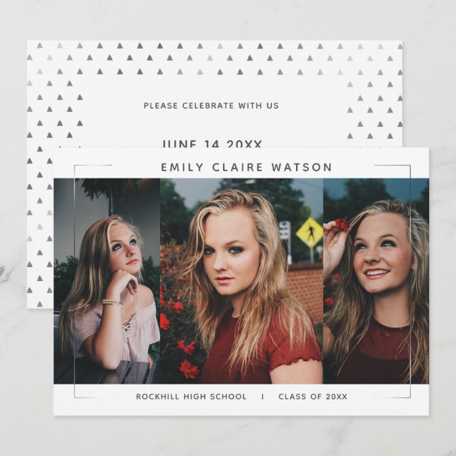 Minimal Modern Framed Photo Collage Grad Party Invitation (Front/Back)
