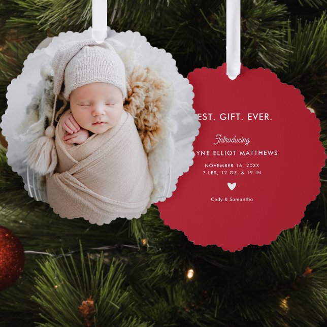 Minimal Modern Full Photo First Christmas Tree Decoration Card (Creator Uploaded)