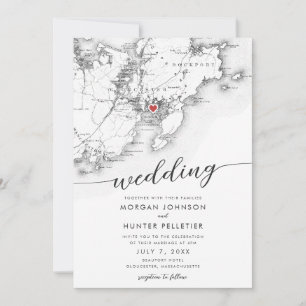 Minimal Modern Gloucester MA Map Wedding Invitation