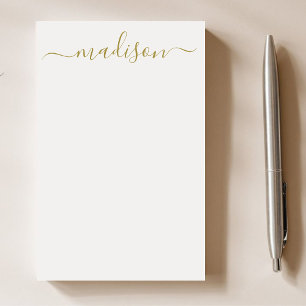 Minimal Modern Gold Grey Typography Name Script Post-it Notes
