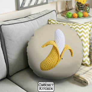 Minimal Modern Grandmacore Cute Crochet Banana Round Cushion