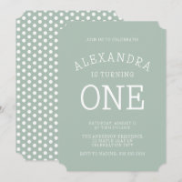 Minimal Modern Green Polka Dot First Birthday