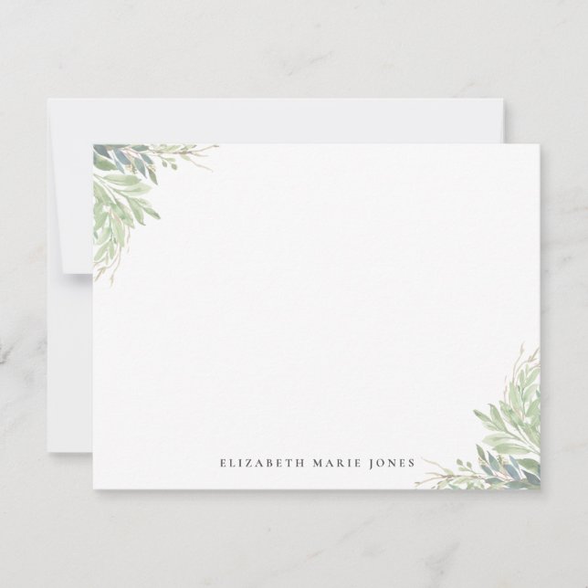 Minimal Modern Greenery Simple Rustic Stationery Card (Front)