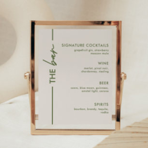 Minimal Modern Grey & Olive Green Wedding Bar Poster