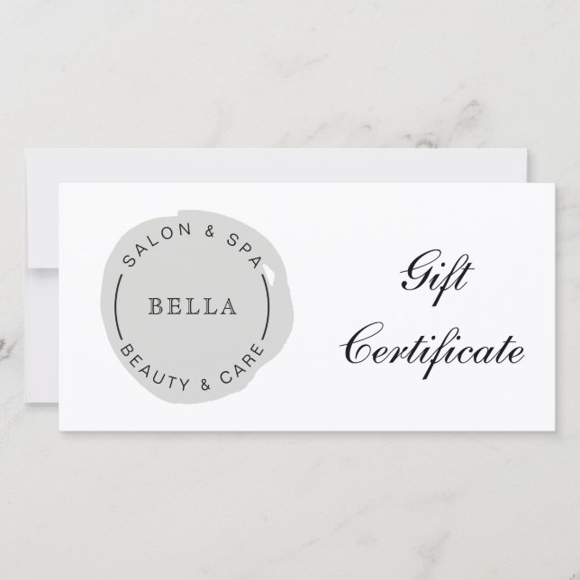 Minimal Modern Grey Salon Spa Gift Certificate (Front)