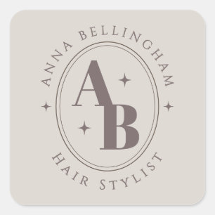 Minimal Modern Hair Stylist Name Badge monogram Square Sticker