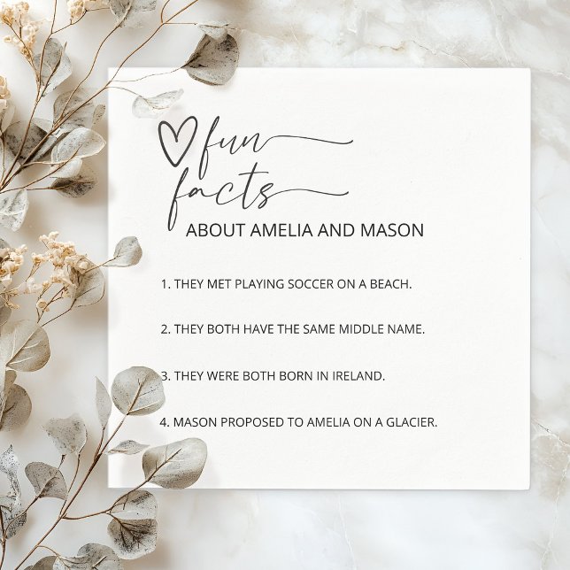 Minimal Modern Hand Drawn Heart Fun Facts Wedding Napkin (Minimal Modern Hand Drawn Heart Fun Facts Wedding Napkins)