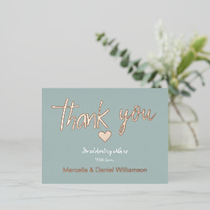 Minimal Modern Heart and Script Thank You Wedding Foil Invitation Postcard