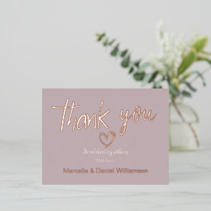 Minimal Modern Heart and Script Thank You Wedding Foil Invitation Postcard