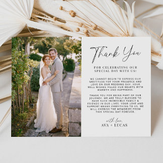 Minimal Modern Horizontal Wedding Photo Thank You Card