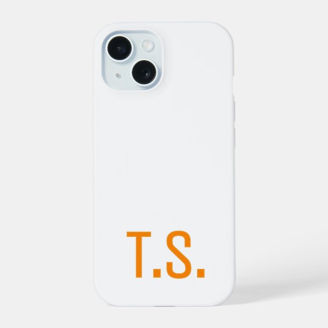 Minimal Modern Initial Monogram Initials Orange  iPhone 15 Case (Back)