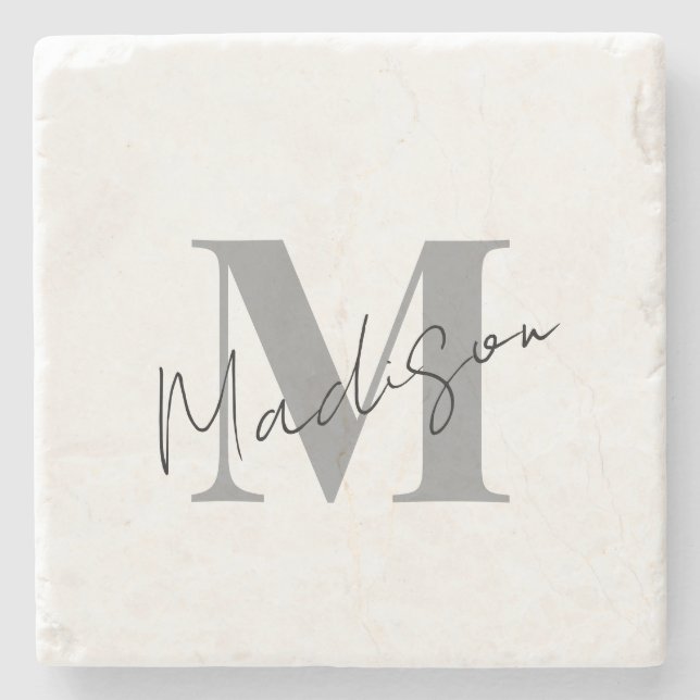 Minimal Modern Initial Monogram Stone Coaster (Front)