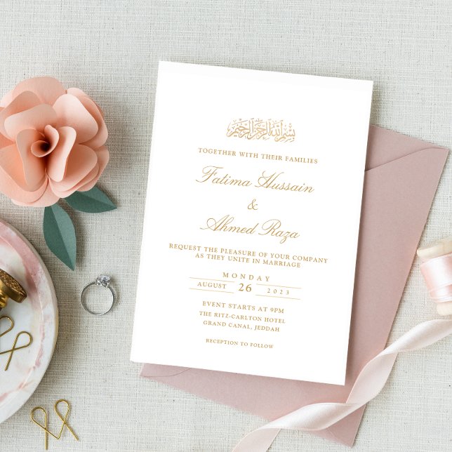Minimal Modern Initials Gold Script Muslim Wedding Invitation (Creator Uploaded)