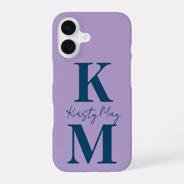Minimal Modern Initials Name Personalise iPhone 16 Case (Back)