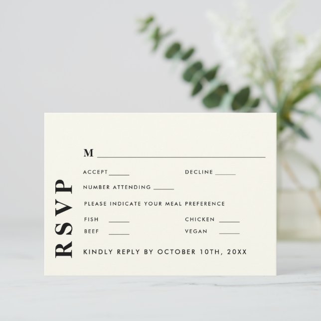 Minimal Modern Ivory Wedding Elegant RSVP Card (Standing Front)