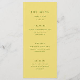 Minimal Modern Lemon Yellow Personalized Wedding Menu