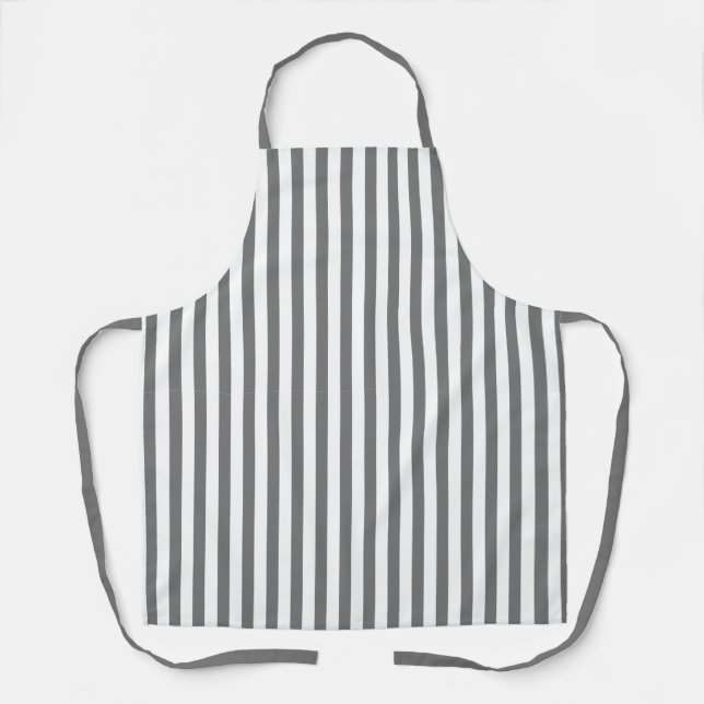 Minimal Modern Light Grey & White Vertical Stripes Apron (Front)