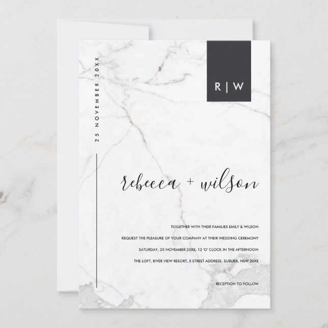 MINIMAL MODERN MARBLE STONE TYPOGRAPHY WEDDING INVITATION (Front)