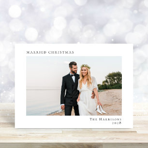 Minimal Modern Married Christmas 2 Photo Holiday Card