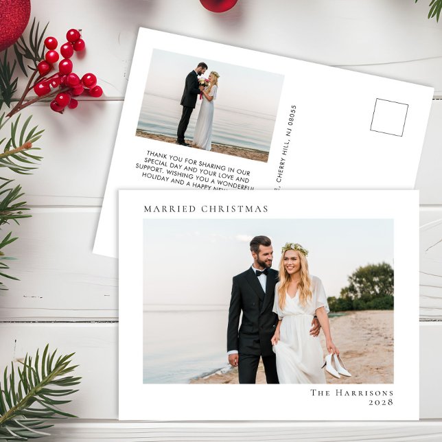 Minimal Modern Married Christmas 2 Photo Holiday Postcard (Creator Uploaded)