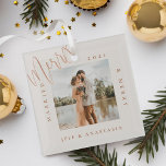 Minimal Modern Married & Merry Gold Script Photo Glass Tree Decoration<br><div class="desc">Minimal and modern simple photo keepsake photo glass ornament to commemorate your first Christmas married. The design features a simple minimal design with a square photo design to display your special wedding photo. "Married & Merry",  year and couple's name displayed in a simple modern design around the photo.</div>